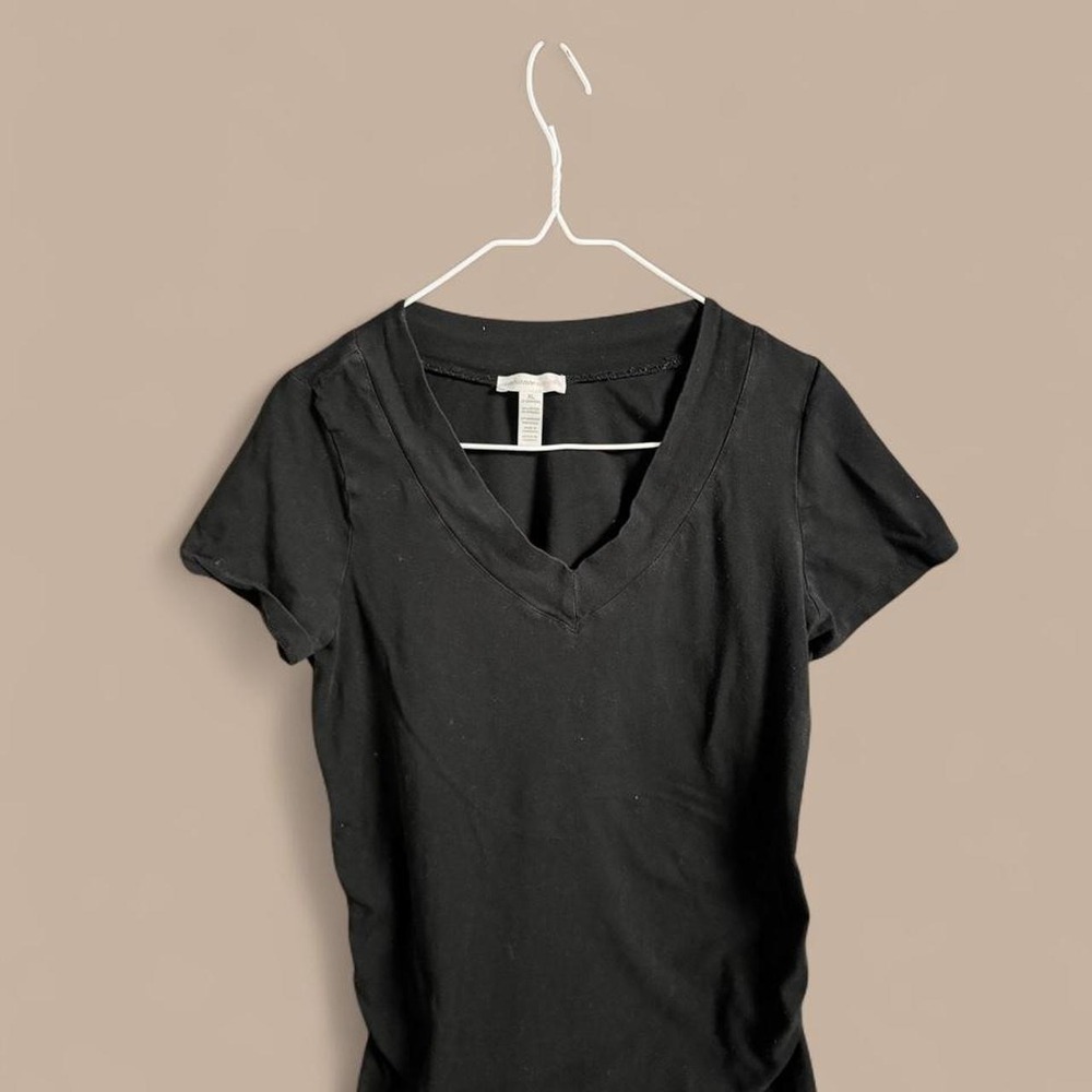 Ambiance Maternity Black Ruched V-Neck T-Shirt Women XL Short Sleeve Top